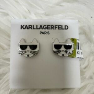 Karl Lagerfeld Silver Cat Stud Earrings
